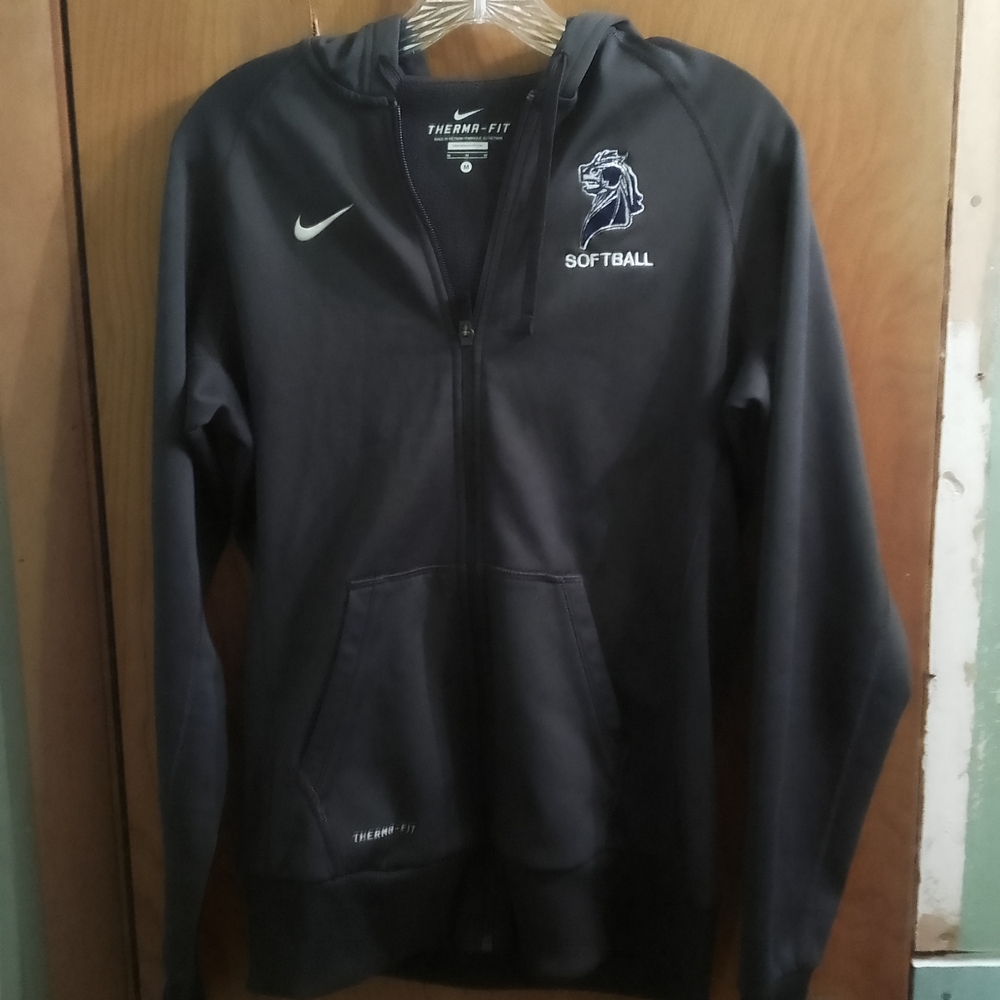 Nike Black Charcoal Gray  Therma-Fit Softball‎ Zip Up Hooded Jacket Size Medium